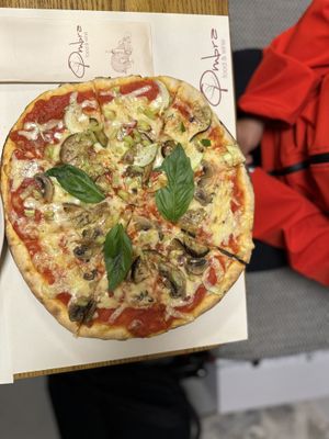 Vegan pizzaa  at Ombra Restaurant in Kotor