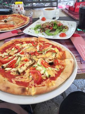Vegan Pizza at Ombra Restaurant in Kotor