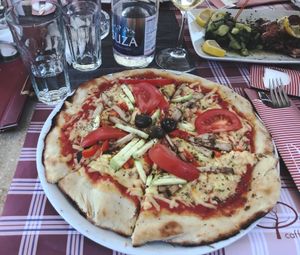 Vegan pizza at Ombra Restaurant in Kotor