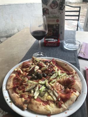 Vegan pizza at Ombra Restaurant in Kotor