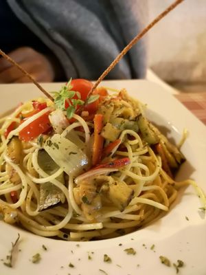 vegan pasta at Ombra Restaurant in Kotor