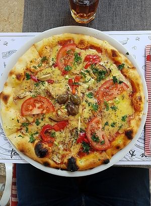 Amazing vegan pizza  at Ombra Restaurant in Kotor