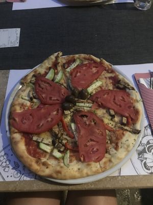 Vegan pizza!! at Ombra Restaurant in Kotor