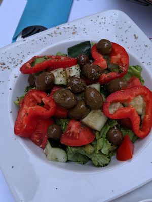 Greek salad without feta at Ombra Restaurant in Kotor