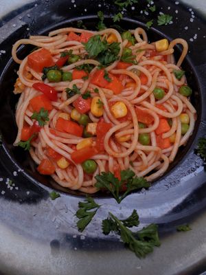 Veggie pasta at Ombra Restaurant in Kotor