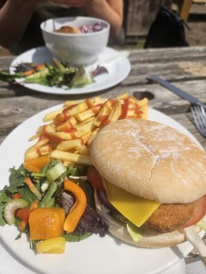 Chicken burger at The Retreat Animal Rescue Farm Sanctuary and Cafe in Ashford