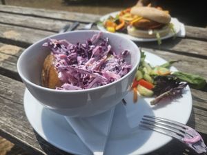 Potatoe with coleslaw at The Retreat Animal Rescue Farm Sanctuary and Cafe in Ashford