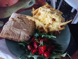 Cheese and bacon pastry with cheesey chips ❤️❤️❤️ at The Retreat Animal Rescue Farm Sanctuary and Cafe in Ashford