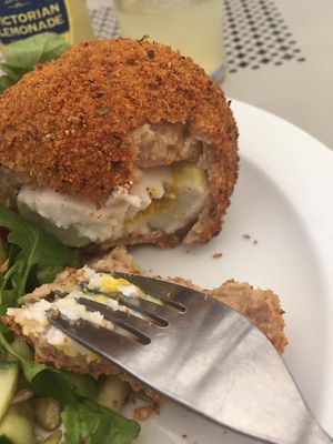 Vegan scotch egg amazing  at The Retreat Animal Rescue Farm Sanctuary and Cafe in Ashford