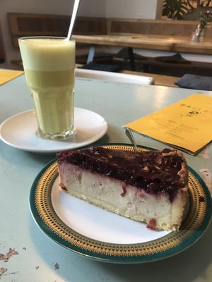 Cheesecake and golden milk  at Dreizehn in der Muehle in Augsburg