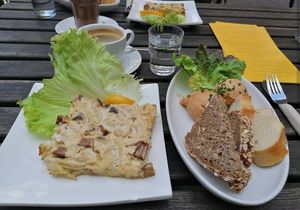 Vegan Onion Tart and Obazda at Dreizehn in der Muehle in Augsburg