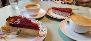 Cheesecake and coconut raspberry cake at Dreizehn in der Muehle in Augsburg