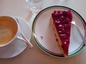 Cherry cheesecake at Dreizehn in der Muehle in Augsburg