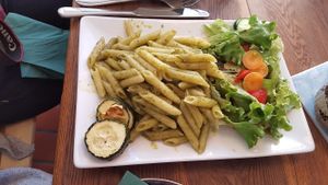 pesto pasta dish at Dreizehn in der Muehle in Augsburg