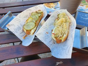 Danish hot dog on the left, New Yorker on the right. at Coney 1871 - Kiosk in Wismar