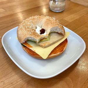 Tofu bagel with vegan cheese at Madal Food in Budapest
