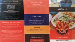 Menu, side 1 at Taco Ocho in Frisco