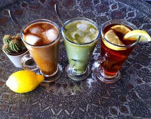 Ice coffee, ice matcha latte or alkaline lemon tea. Soya option available.  at The Coffee Lover's Cafe in South West London