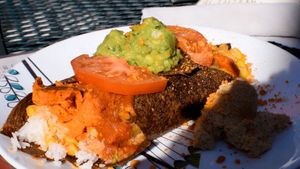 enchilada, replaced non vegan sauce with vegan paneer at ChocolaTree Organic Oasis in Sedona