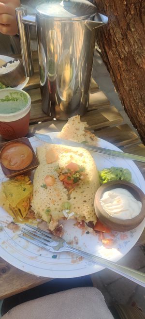 Partially eaten vegan bean burrito at ChocolaTree Organic Oasis in Sedona