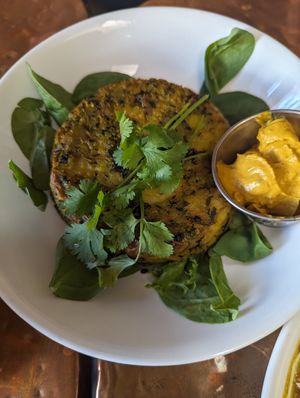 Baked samosa fritter at ChocolaTree Organic Oasis in Sedona