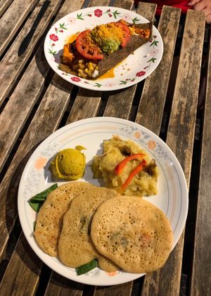 Sedona 2020 enchilada & vegetable uttapam at ChocolaTree Organic Oasis in Sedona