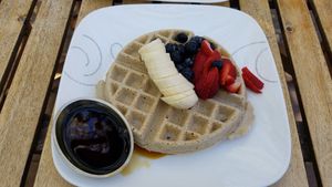 Sweet waffle with fruit at ChocolaTree Organic Oasis in Sedona