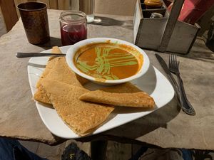 Delicious vegan quesadillas with tomato bisque  at ChocolaTree Organic Oasis in Sedona