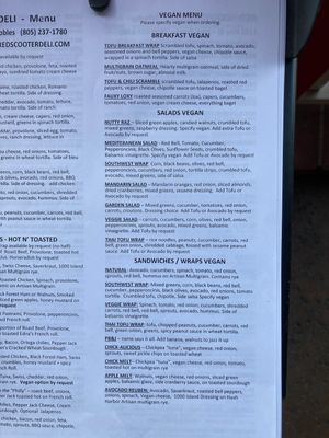 Vegan menu (2/2021) at Red Scooter Deli in Paso Robles