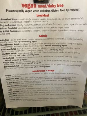 Vegan menu at Red Scooter Deli in Paso Robles