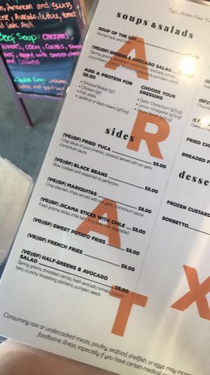 Side menu; many vegan options, although be sure to ask for no cheese on the slow cooked black beans  at Arepa TX in Frisco