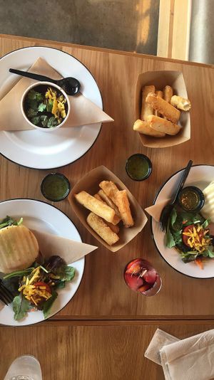 All vegan except the arepa on the right at Arepa TX in Frisco