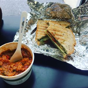 Soup & sandwich at Ecobean + Greens in South Burlington