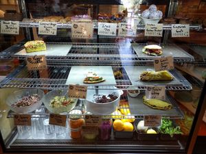 Cafe fridge (we arrived late afternoon hence not much left) - lots of vegan cake though   at Soul Food Organic Store and Cafe in Wanaka