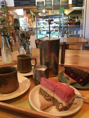 Plunger coffee and desserts at Soul Food Organic Store and Cafe in Wanaka