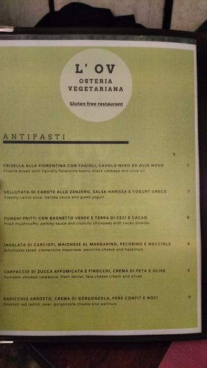 Menú Antipasti 100% Vegan #Veganuary at L'OV Osteria Vegetariana in Florence