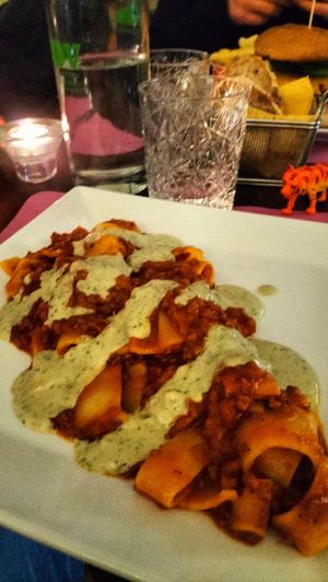 Calamarata al ragù con fonduta alle erbe aromatiche  #Veganuary at L'OV Osteria Vegetariana in Florence