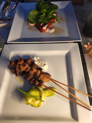 Grilled watermelon and seitan skewers! at L'OV Osteria Vegetariana in Florence