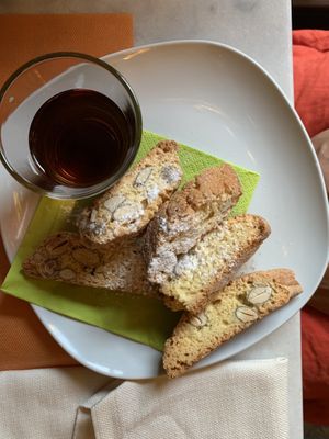 Biscuit with Desert wine  at L'OV Osteria Vegetariana in Florence