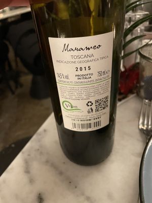 Vegan wine (amazing!)  at L'OV Osteria Vegetariana in Florence