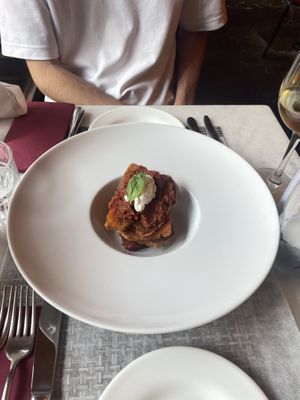 Sun dried tomatoes, almond ricotta & crunchy bread  at L'OV Osteria Vegetariana in Florence