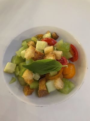 Vegan tomato panzanella salad  at L'OV Osteria Vegetariana in Florence