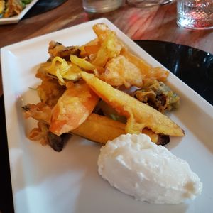 Tempura and vegan mayo at L'OV Osteria Vegetariana in Florence