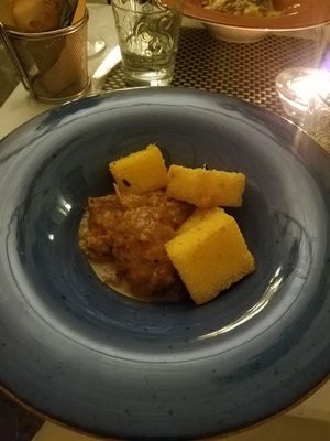 Soy stew with polenta at L'OV Osteria Vegetariana in Florence