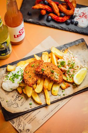 Vish&chips @goodcatch fishless cutlet at Veg Machine in Tallinn