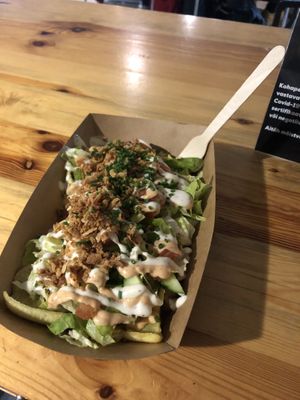 The mighty loaded fries at Veg Machine in Tallinn