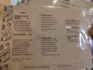 The menu, all vegan at Veg Machine in Tallinn