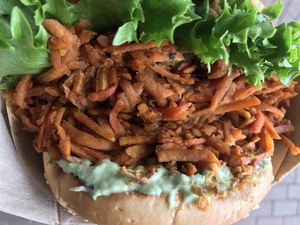 Mother trucker burger is a must try. 😛Pulled sweet potato, cucumber, fried onion with parsley sauce.   at Veg Machine in Tallinn