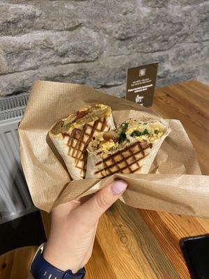 Brekkie wrap(Beyond Meat patty with tofu scramble, garlic mayo)  at Veg Machine in Tallinn
