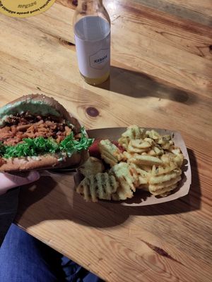 Mother Trucker Burger (with sweet potatoe Golling) + fries at Veg Machine in Tallinn